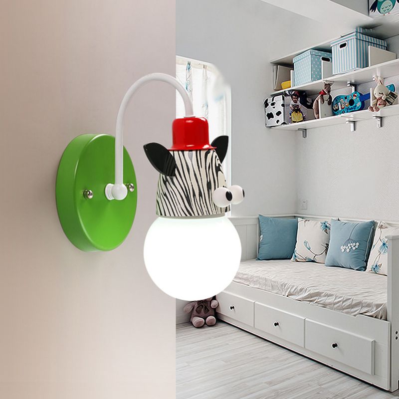 Lampada da parete della sfera di cartone animato Opal Glass Bulb Nursery Wall Monted Lamp con arredamento per animali