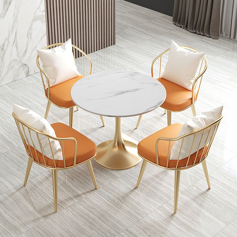 Round Traditional Luxury Dining Table White Stone Top Dinette Table