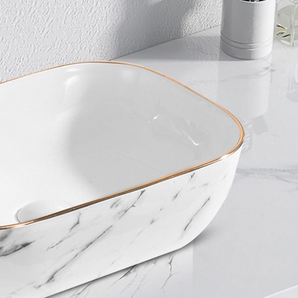 Contemporary Bathroom Sink Pop-Up Drain Porcelain Solid Color Rectangular Vessel