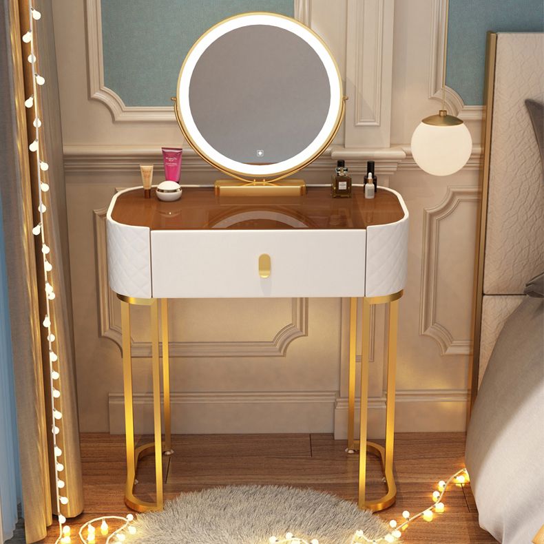 Glass Top Makeup Vanity Desk Bedroom Dressing Table Stool Set with Drawer