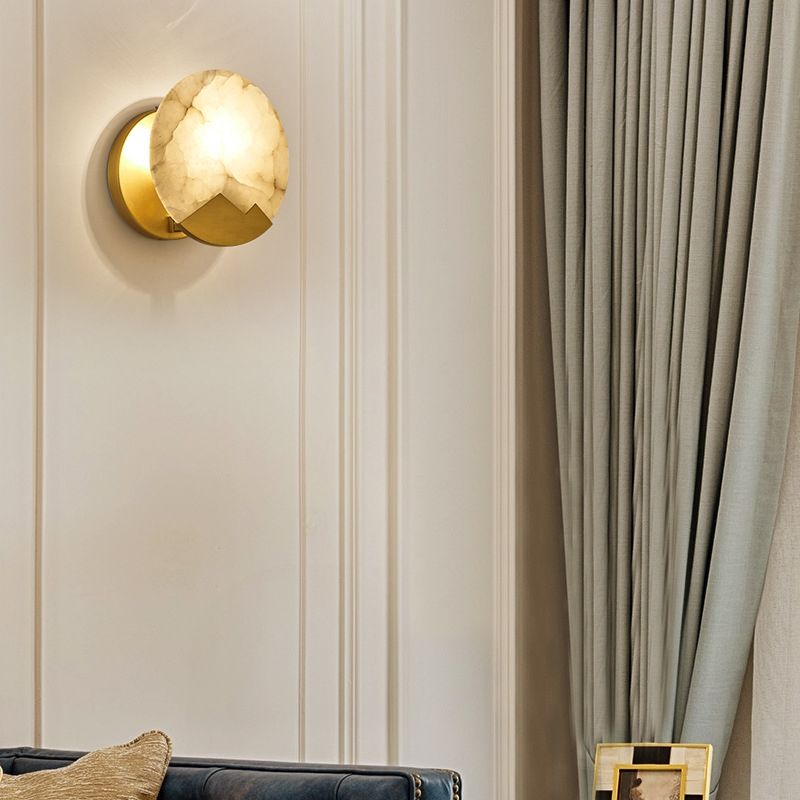Modern Brass Wall Light Gold Round 8" High Wall Sconce Lamp for Bedroom