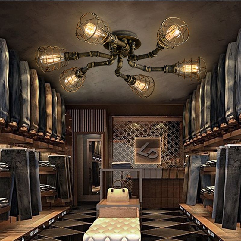 Luminaires semi-affleurants à tuyau torsadé Steampunk plafonniers semi-affleurants en métal pour bar