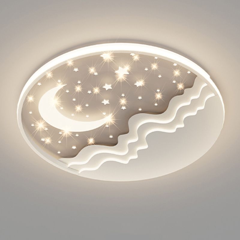 Round Shape LED Sky Star Ceiling Lamp Modern Iron 1 Light Flush Mount for Bedroom