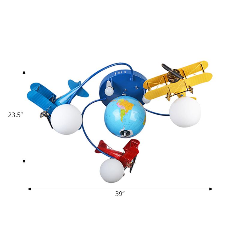 Blue Battle Plane Flush Mount Ceiling Light Cartoon Metal Ceiling Light Fixture for Kid Bedroom