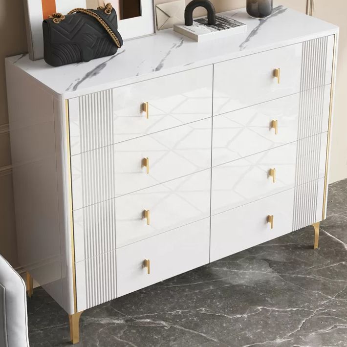 Glam Wood Chest with Stone Top Chest with Drawers for Bedroom
