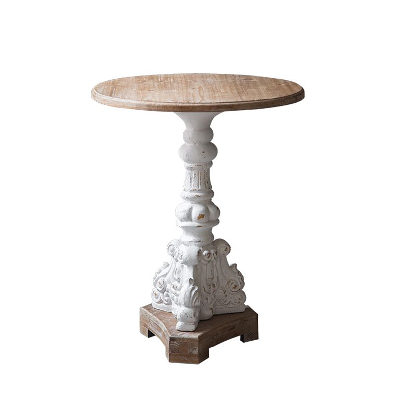 Solid Wood Pedestal Round Rustic Distressed Living Room End Table