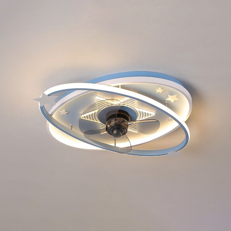 Oval Semi Flush Ceiling Light Kids Metal Bedroom LED Ceiling Fan Lamp Fixture