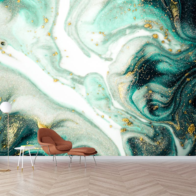 Enchanting Abstract Mural Decal for Home Wave Printed Wall Art in Green, Made to Measure