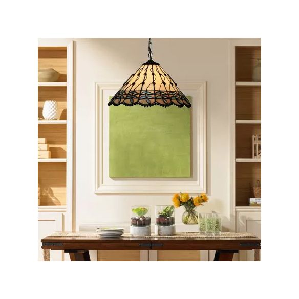 Kitchen Pendant Lights Stained Glass with Adjustable Chains Tiffany Cone Ceiling Fixture