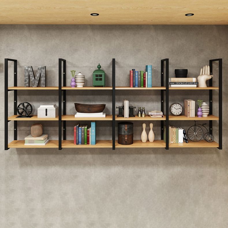 Metal and Wooden Shelf Bookcase Modern Wall Mounted Natural Bookshelf for Study Room