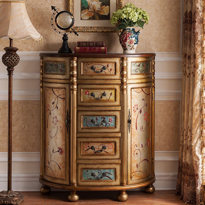 Industrial Bombe Accent Cabinet with Drawers and 2 Doors in Solid Wood