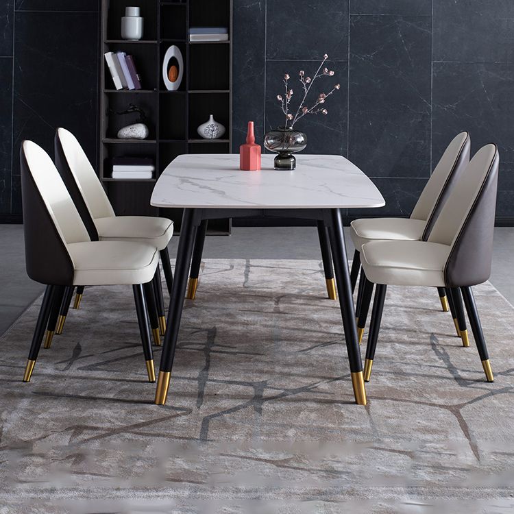 Contemporary Dining Set 1/2/5/7 Pcs White Stone Top Table with Faux Leather Chairs