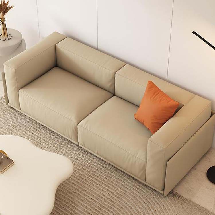 Tuxedo Arm Sofa Contemporary Faux Leather Cushions Settee in Light Brone