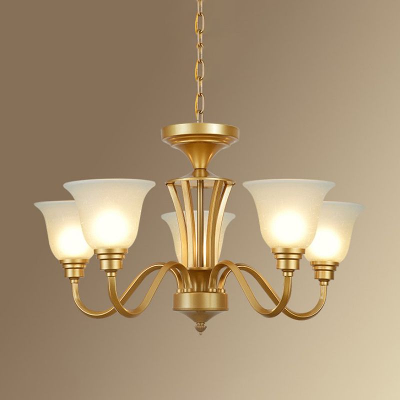 Sputnik Metal Chandelier Lighting Vintage 3/5/6 Bulbes Plafond salon Pendant en or avec nuance en verre blanche évasée