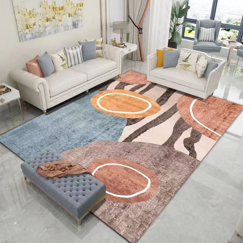 Polyster Rectangle Area Carpet Bedroom Geometric Printed Contemporary Non-Slip Backing