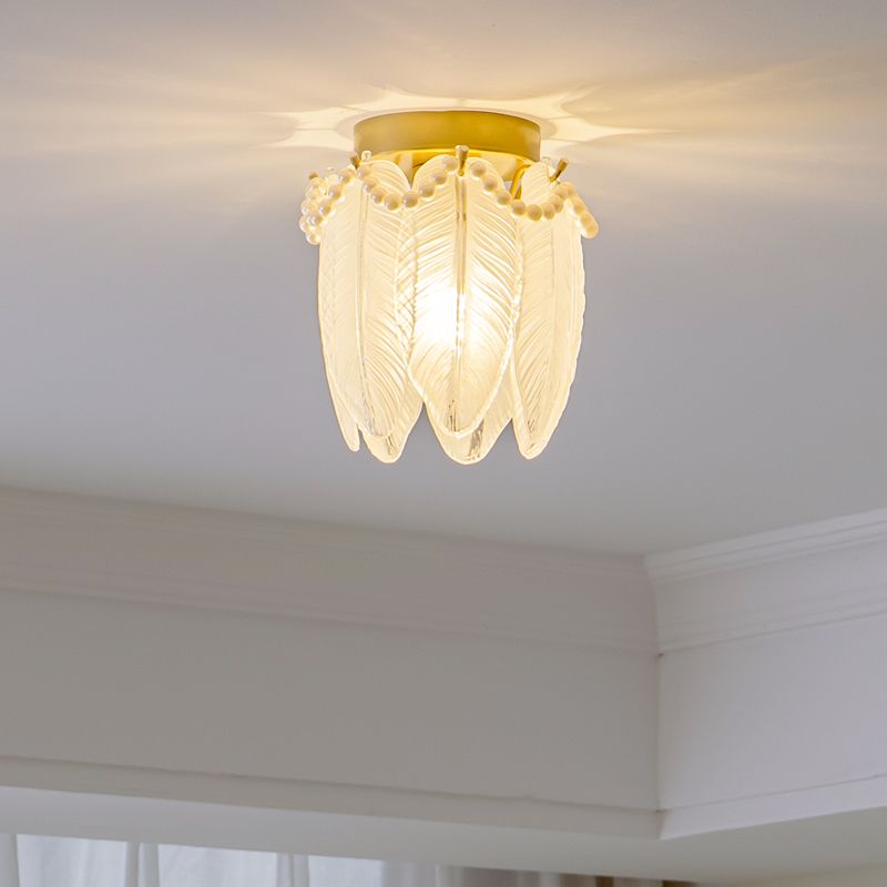 Luminaire encastré au plafond en plumes, style simple, doré