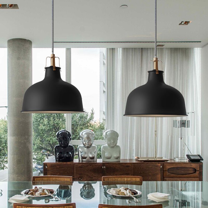 8.5"/13" Wide 1 Head Ceiling Pendant with Dome Shade Metallic Minimalism Living Room Pendant Ceiling Light in Black/White