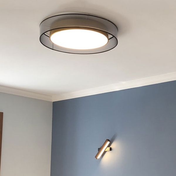 Interior LED Flush - Mount in Black and Gold Finish Round Iron & Plastic Ceiling Flush