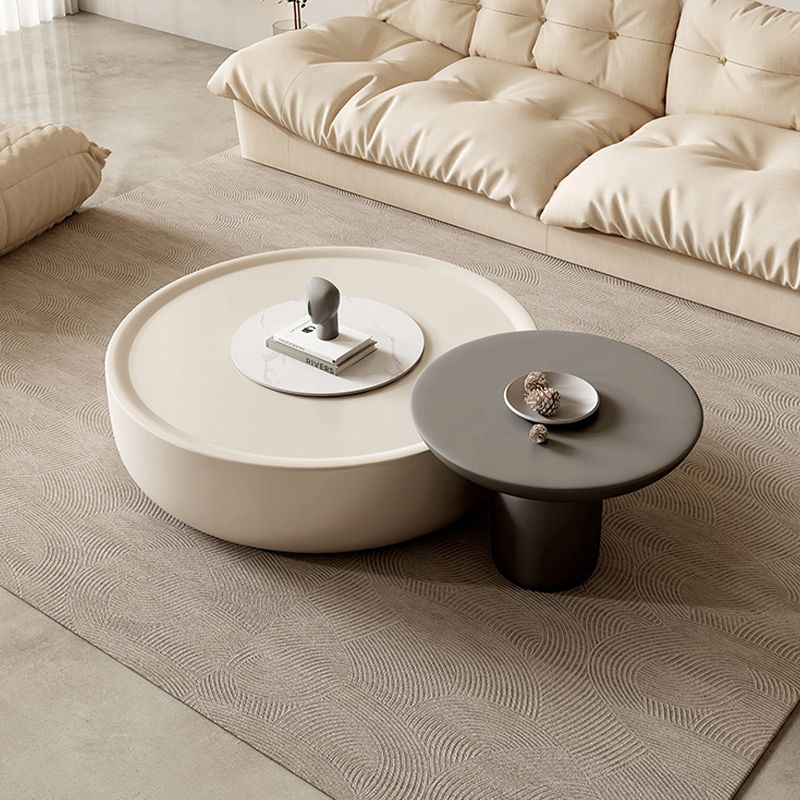 Contemporary Coffee Table Round Wooden Drum Coffee Cocktail Table