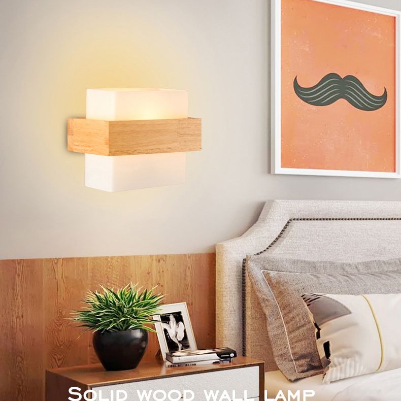 Moderner einfacher Stil Geometrischer Schatten Wandleuchten Holzglas 1 helle Leuchten in Braun