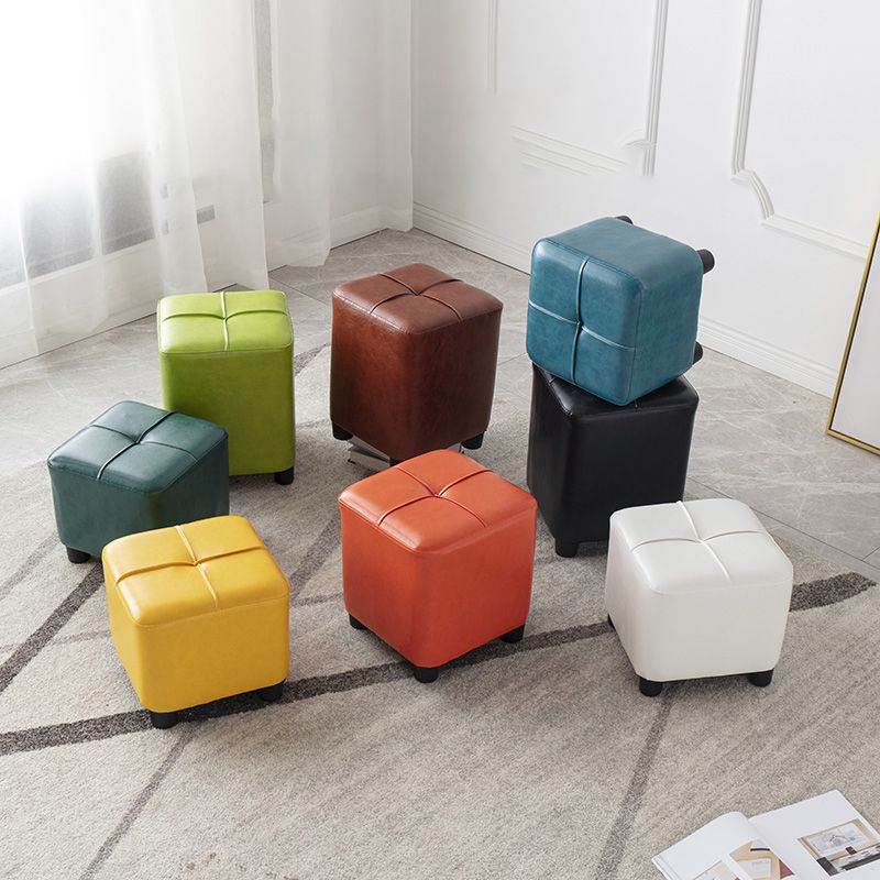 Modern Stain Resistant Ottoman Circle Shape Yellow Leather Cube