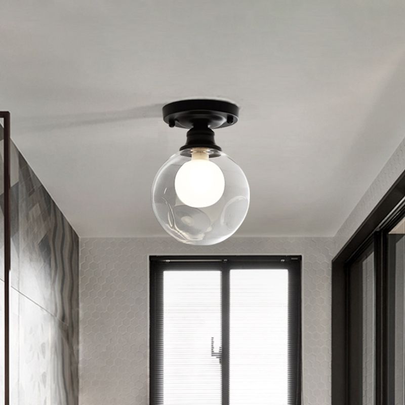1-Light Corridor Flush Light Fixture Modern Black Flush Mount Lighting with Globe Dual Glass Shade