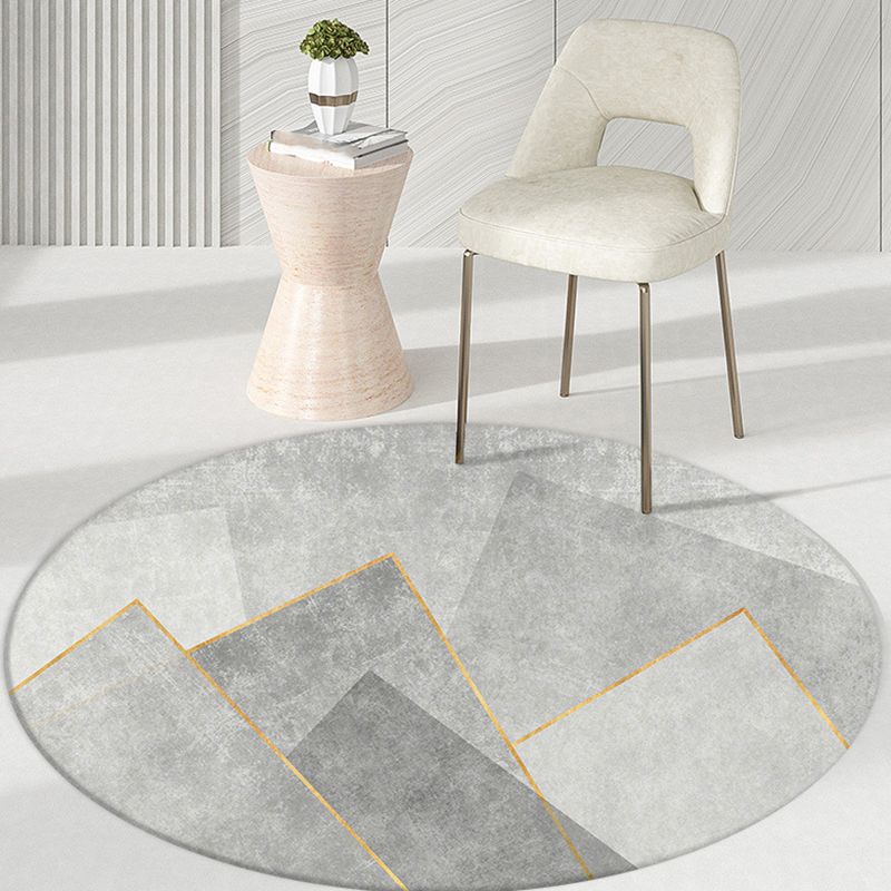 Light Gray Casual Area Rug Polyester Graphic Rug Non-Slip Backing Rug for Living Room