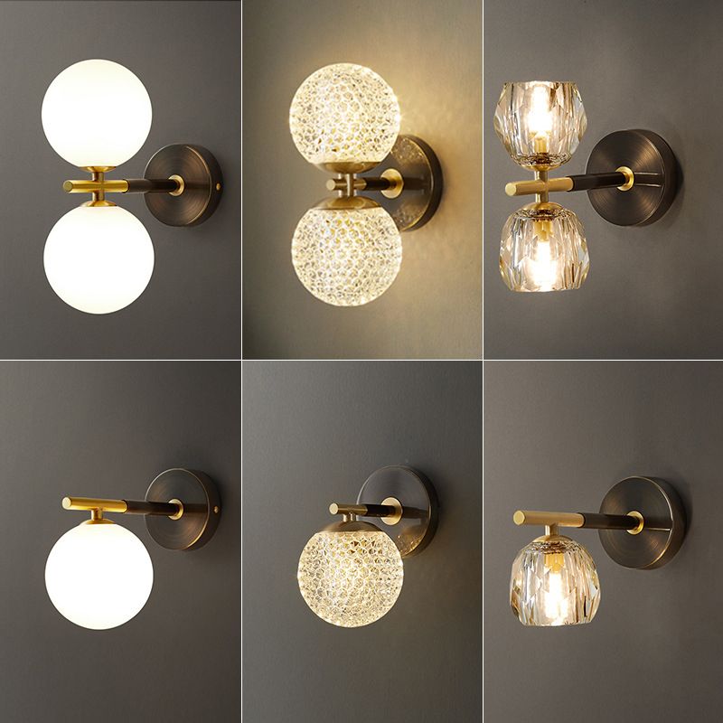 Modern Style Wall Light Ball Shade in Gold Sconces for Bedroom