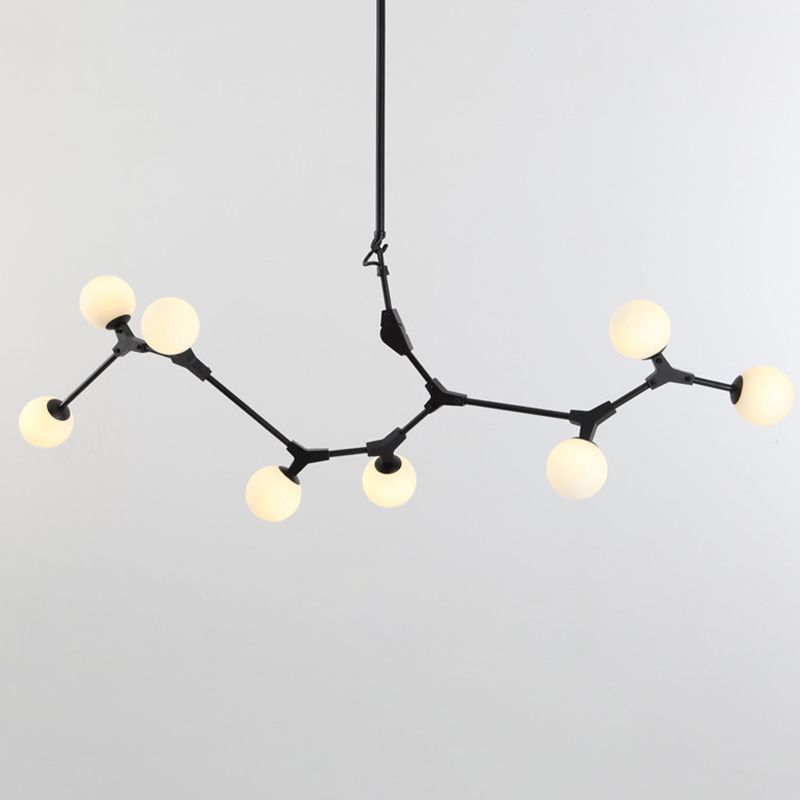 Black Molecular Island Light Modern 8-Bulb White Glass Suspension Light