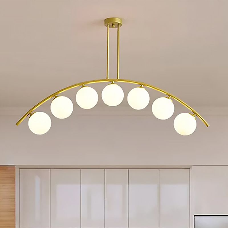 Pendente dell'isola postmoderno 3/5/7 light con luce piena di soffitto curvy in oro per ombra chiara/bianca per cucina