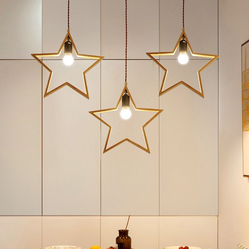 Houten stervraad frame multi -suspensie verlichting Noordse stijl 3 koppen hanglampje plafondlicht