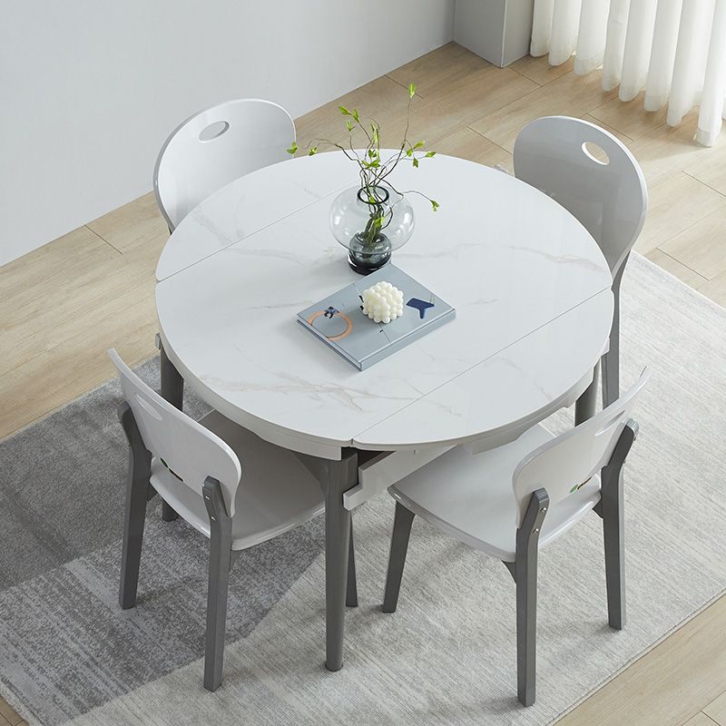 Contemporary Extendable Round Stone Dining Table for Dining Room