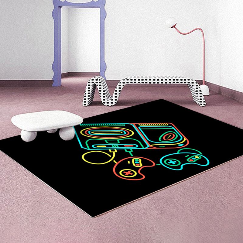 Modern Game Controller Print Rug Polyester Carpet Non-Slip Backing Area Rug for Living Room