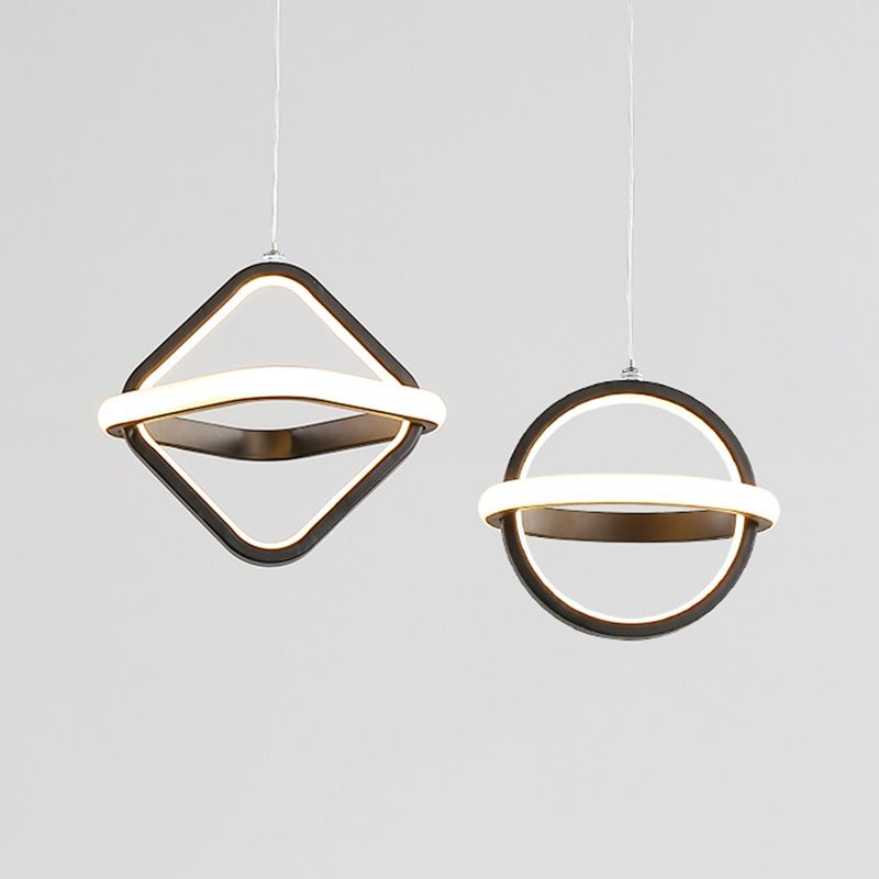 Pendre géométrique à LED noir dans la simplicité moderne Iron Lampe suspendue en fer à 2 légers avec nuance acrylique