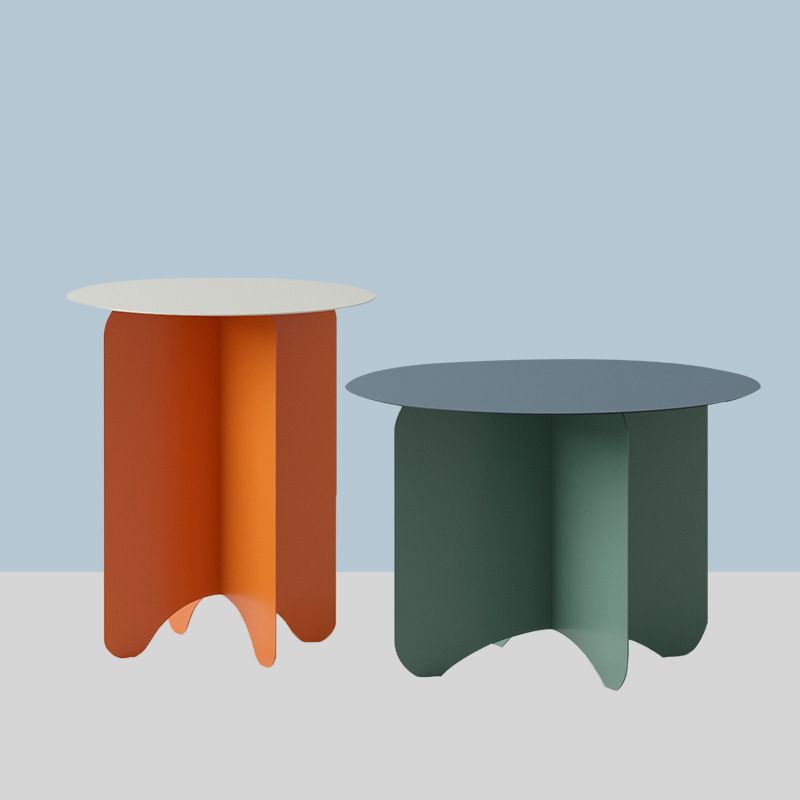 Mid-Century Modern Round Coffee Table with Iron Top and 4 Legs