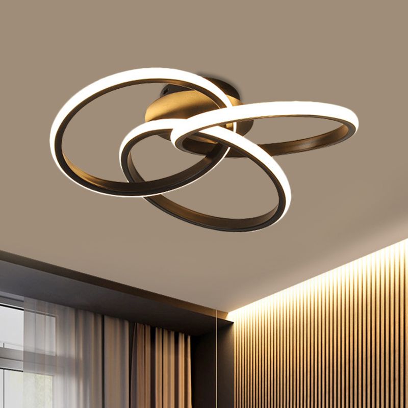 Plafonnier LED moderne à anneaux métalliques imbriqués, noir/or, lumière chaude/blanche, 16,5"/20,5" de largeur