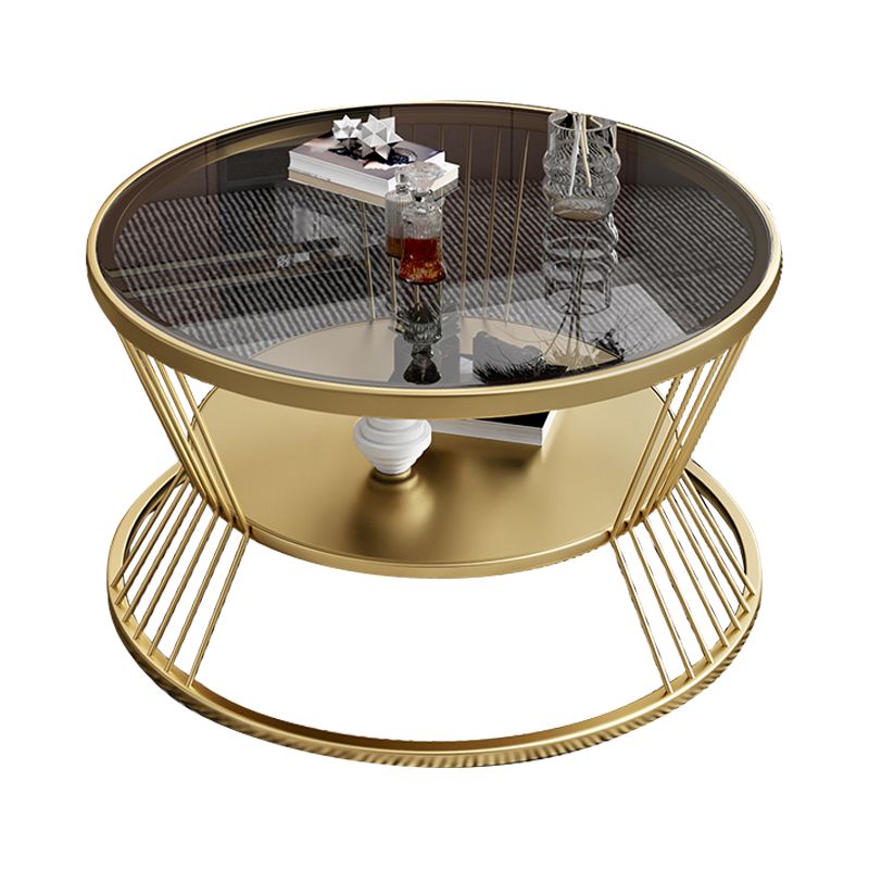 Modern 17.7" H Round Glass Coffee Table Iron Frame Cocktail Table