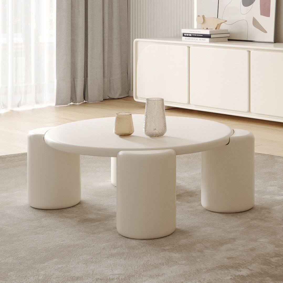 Round 4 Legs Cocktail Table Engineered Wood Coffee Table in White