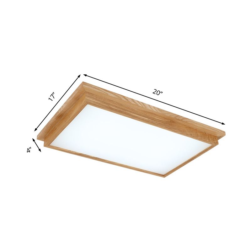 Rectangle Ceiling Mounted Light Modernism Wood Beige LED Flush Mount Lamp in White/Warm/Natural Light with Acrylic Diffuser, 10"/17" Wide