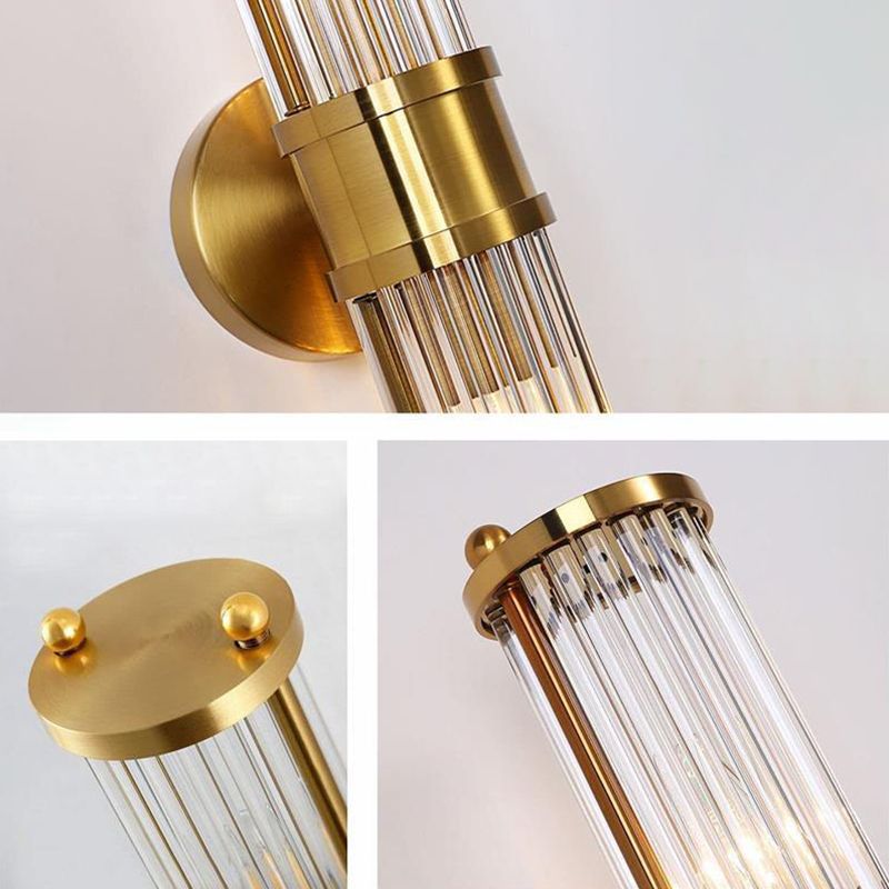 Crystal Half Cylinder Wall Lights Modern Style Multi Lights Wall Light Sconce in Brass