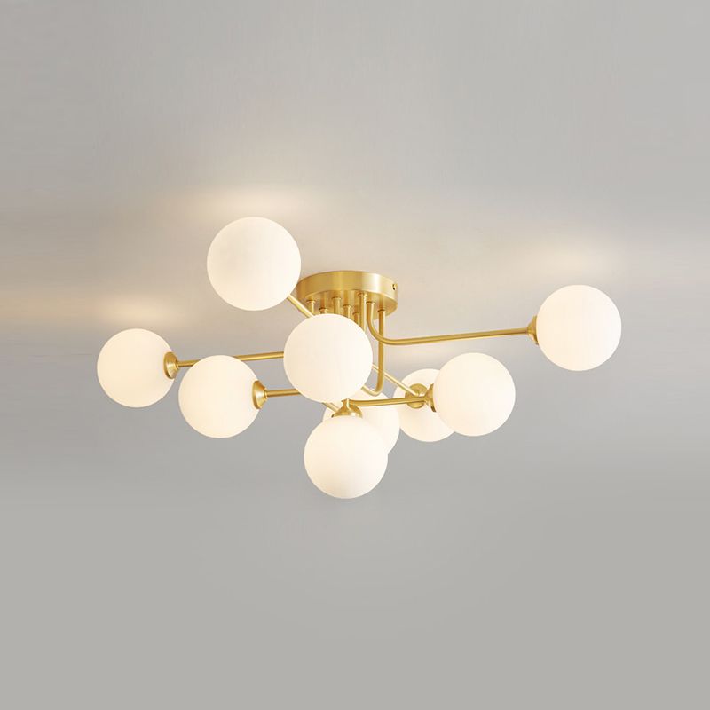 Éclairage de plafond de salon en verre de forme de boule de luminaire monté au plafond simple