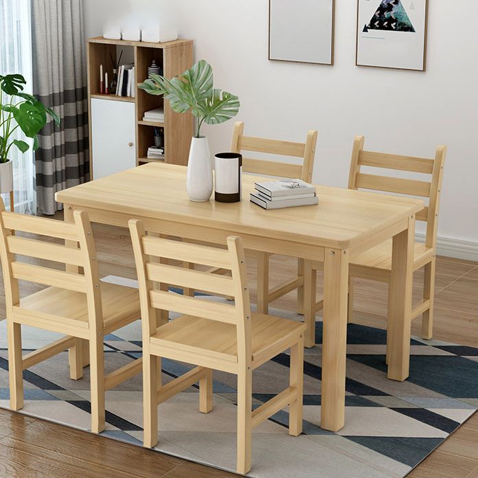 Rectangular Solid Wood Dining Table Modern White-natural Furniture with 4 Legs for Indoor