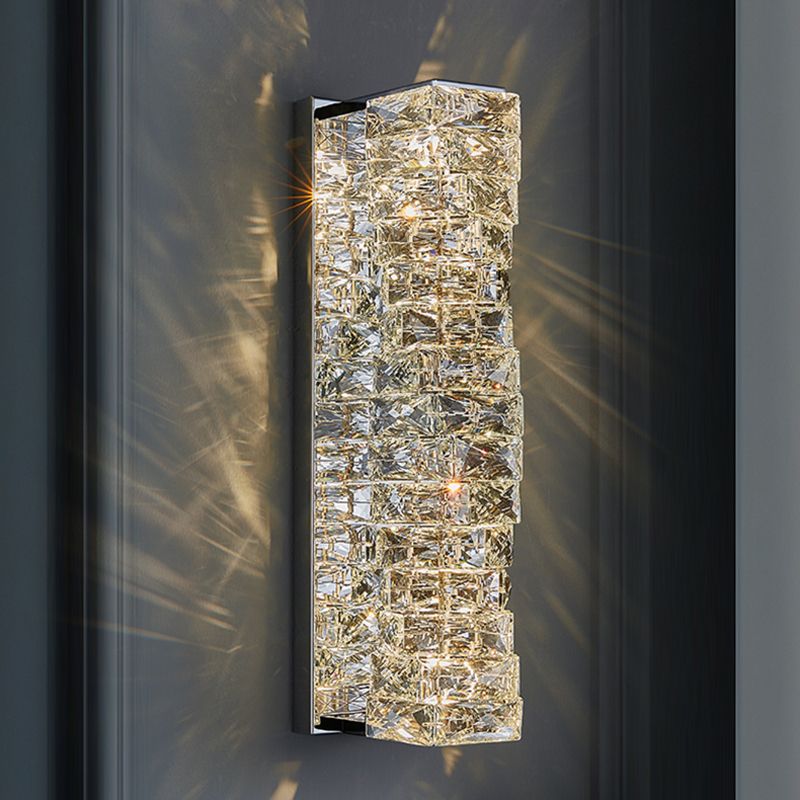 Application murale à LED à cristal argenté dans la lampe murale rectangulaire en acier inoxydable moderne en acier inoxydable pour les espaces intérieurs