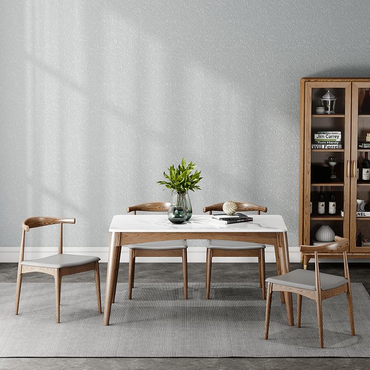Table à manger rectangulaire en pierre frittée, Style simple, Base en bois de frêne, pour la maison