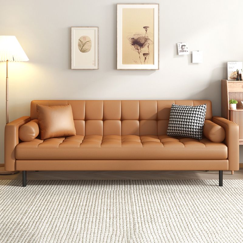 Industrial Square Arms Sofa Pillows Included Back Settee with Metal Legs
