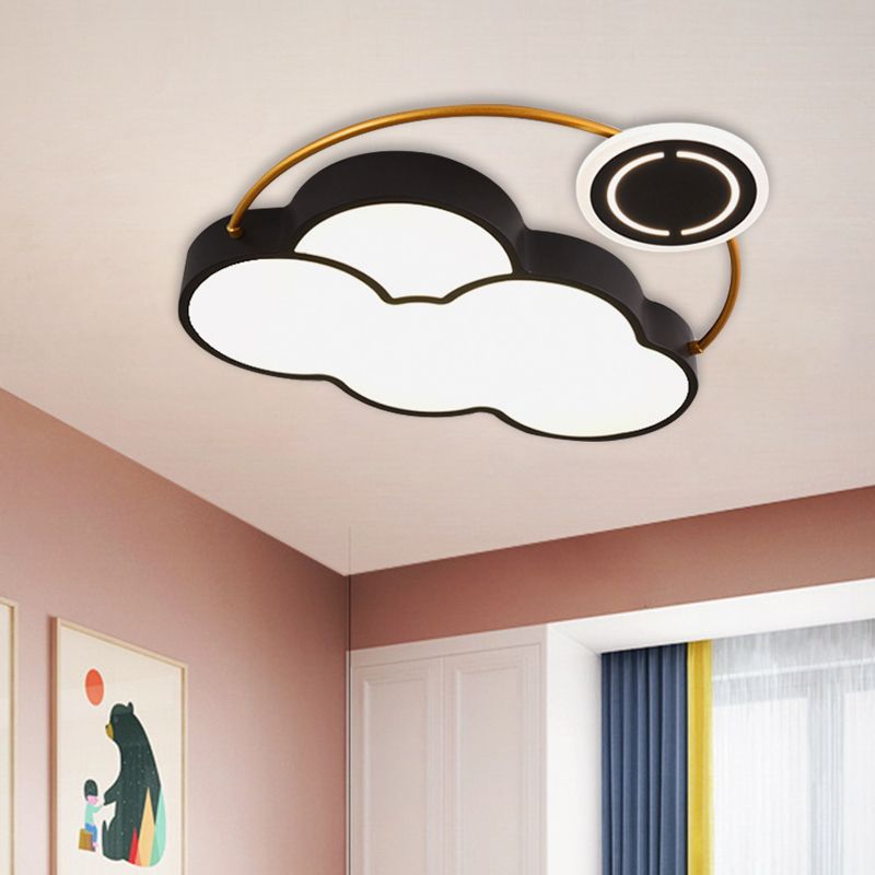 Cloud/Sun/Moon Shape Flush Mount Lighting Nordic Acrylic LED Bedroom Flush Lamp Fixture in Black and Gold