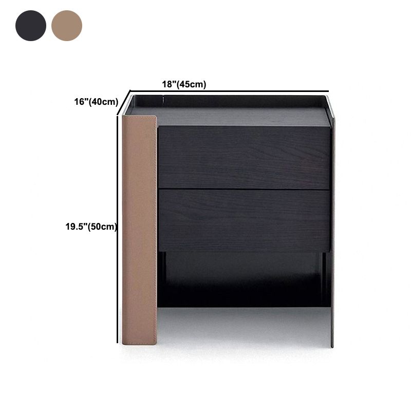 Modern Drawer Storage Night Table Solid Wood and Leather Bed Nightstand