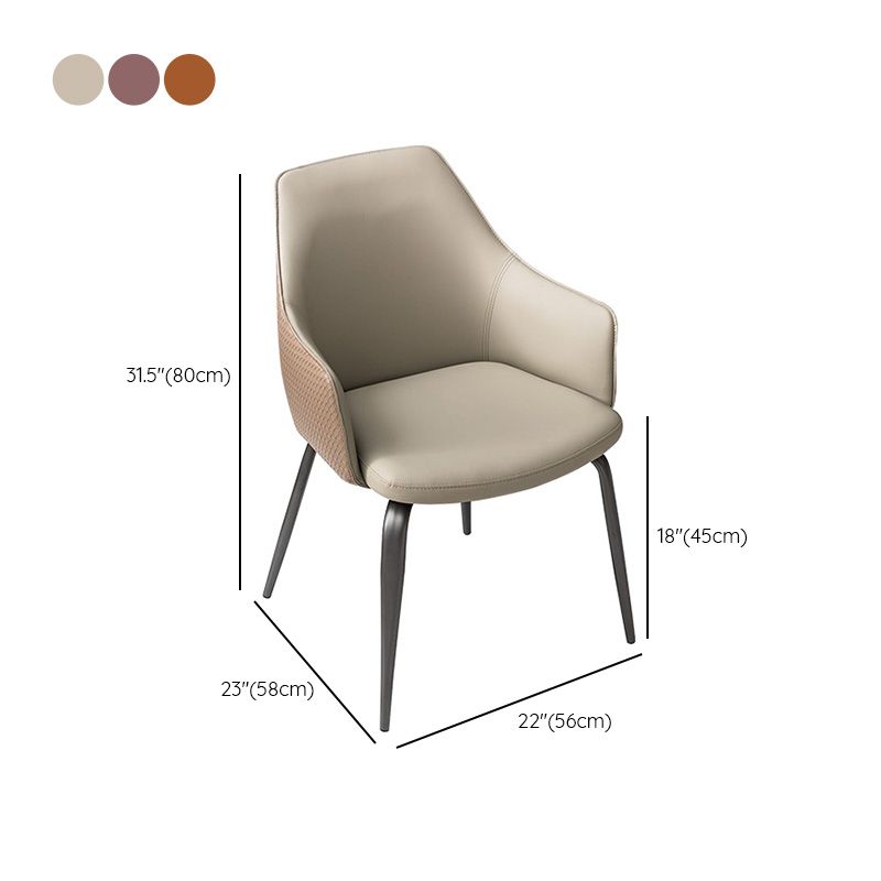 Faux Leather Dining Chairs Upholstered Arm Chairs with Metal Base