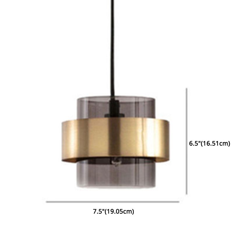 Golden Double Cylindrical Shape Mini Hanging Light Glass Shade Modern Simplicity Bedside Pendant Lamp