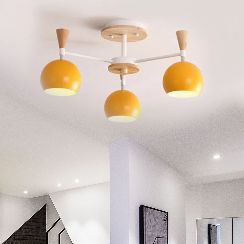 Macaron 3/6/8-Light Ceiling Lamp with Acrylic Shade Pink/Yellow/Blue Dome Semi Flush Pendant